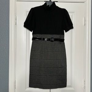 Juniors size 13 short‎ sleeve plaid pencil skirt dress with small split